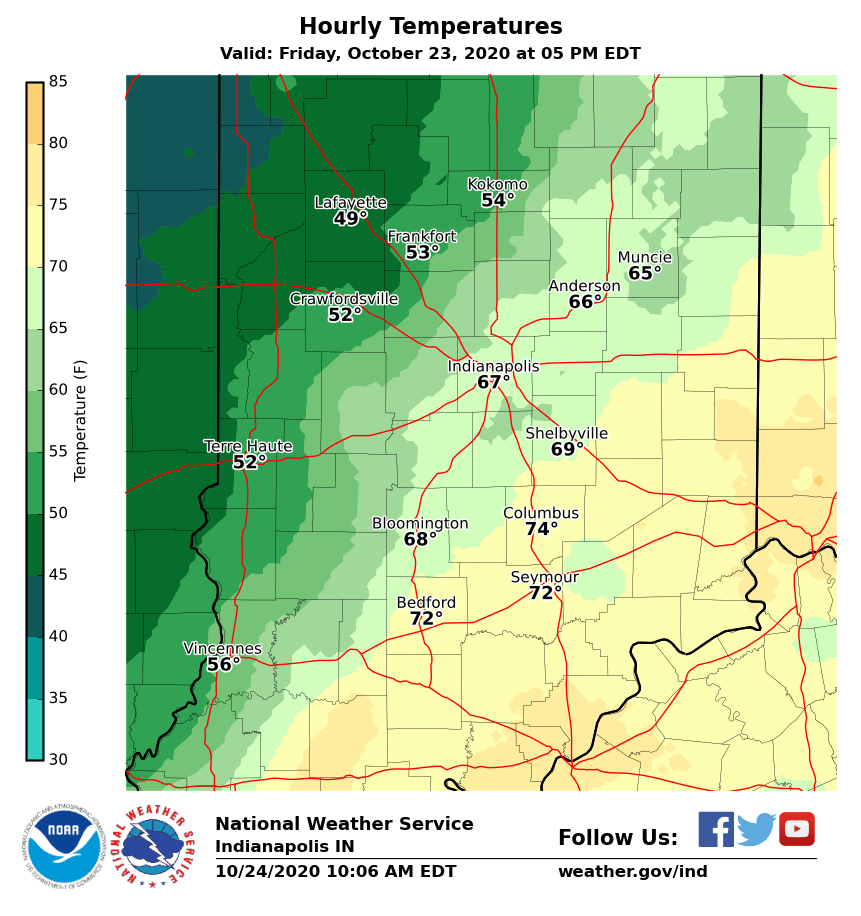 Temperature Map at 5 PM