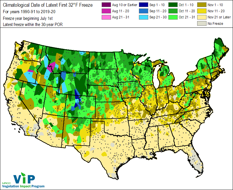 Frost And Freeze Information 32 Freeze LatestDate CONUS