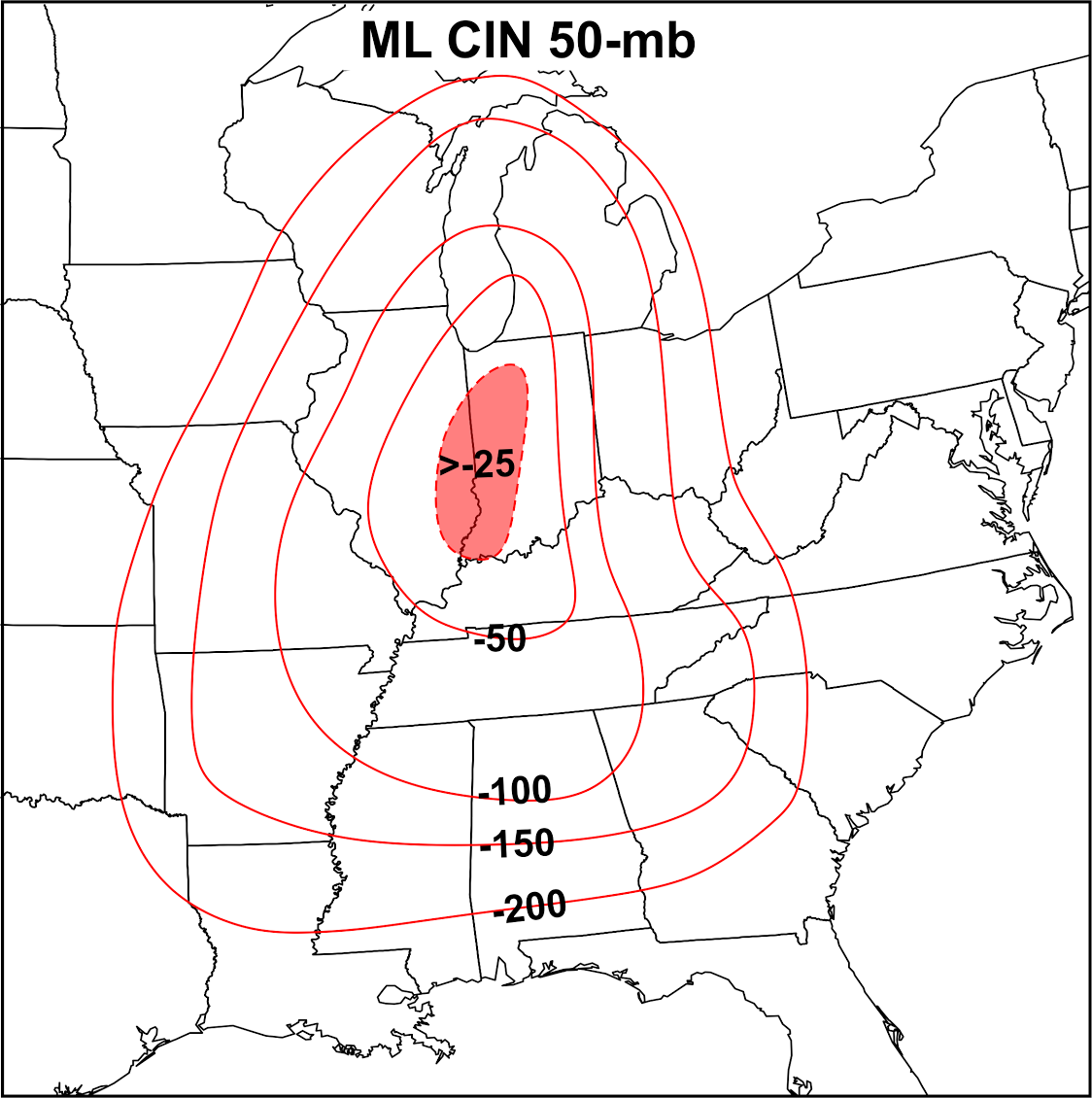 April 11, 1965 23Z 50 mb Mixed Layer CIN