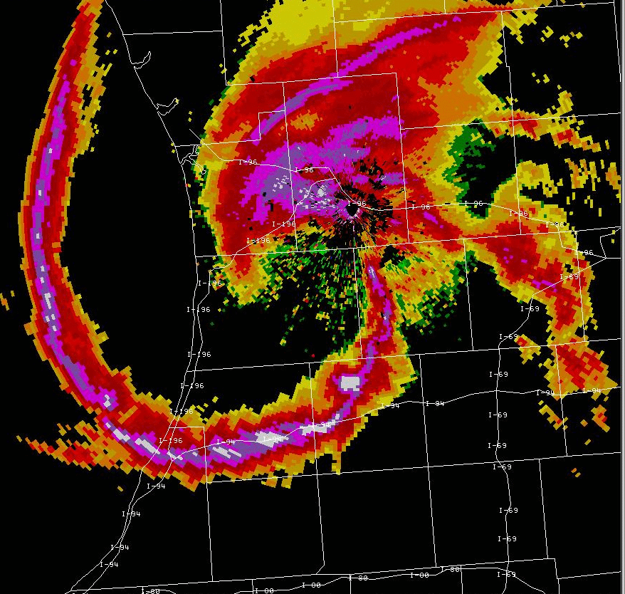 Radar image of mesoscale low that created I-94 pileup