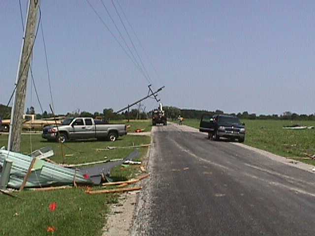 Power pole knocked down in Wells county