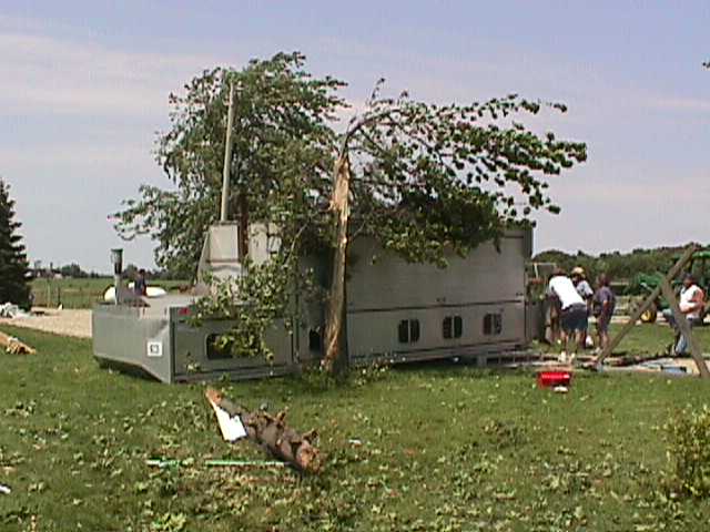 Horse trailer flipped over in Wells county