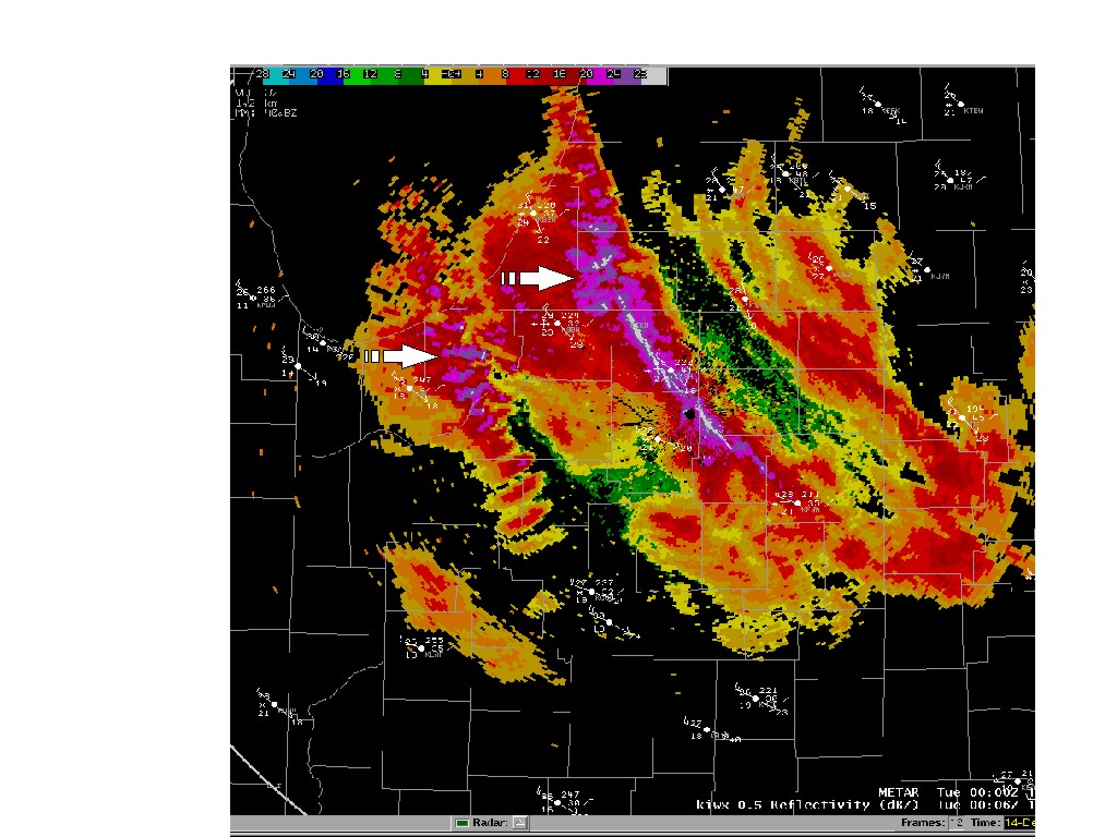 National Weather Service 0.5 degree reflectivity image from 700 pm on December 13th