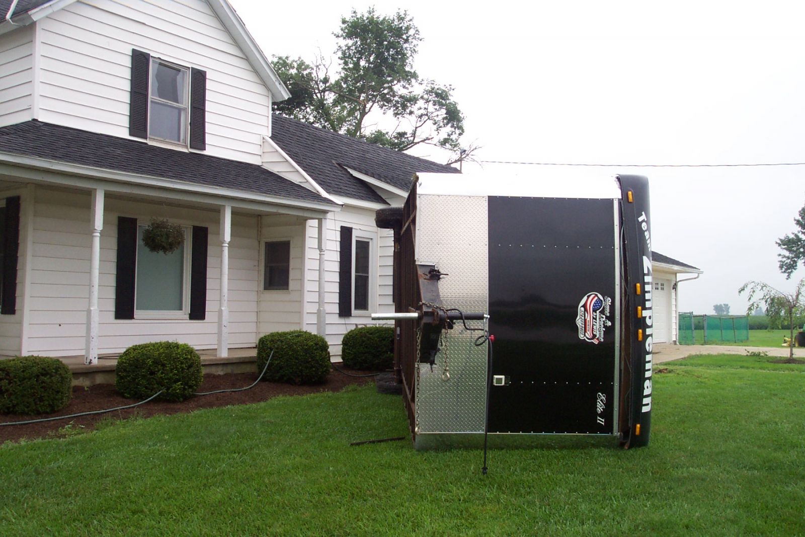 This utility trailer was rolled several times by the tornado