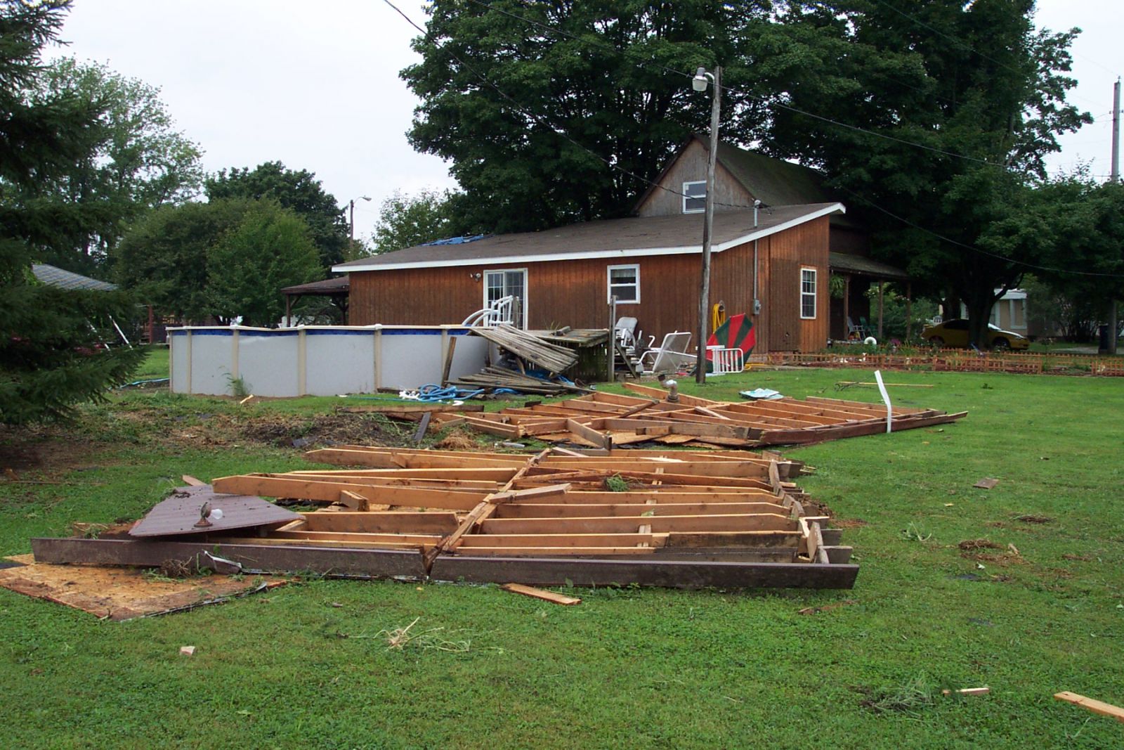 A picture of the piece of roof torn off by the tornado.