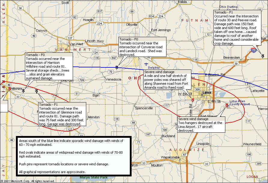 Northwest Ohio damage map