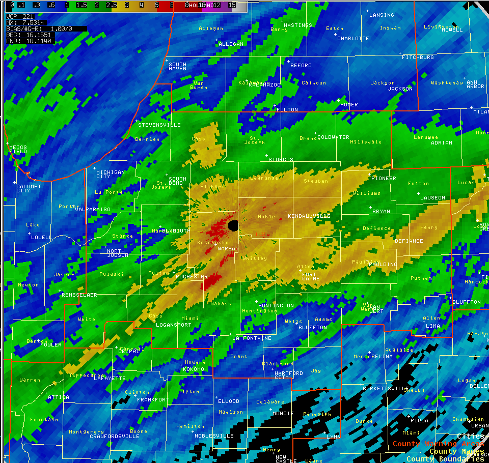 Rainfall Estimated from KIWX Radar