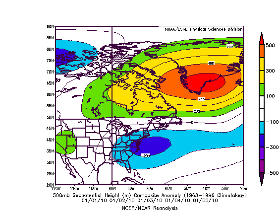 Figure 1. 500mb Composite Anomaly showing strong ridge over Greenland.