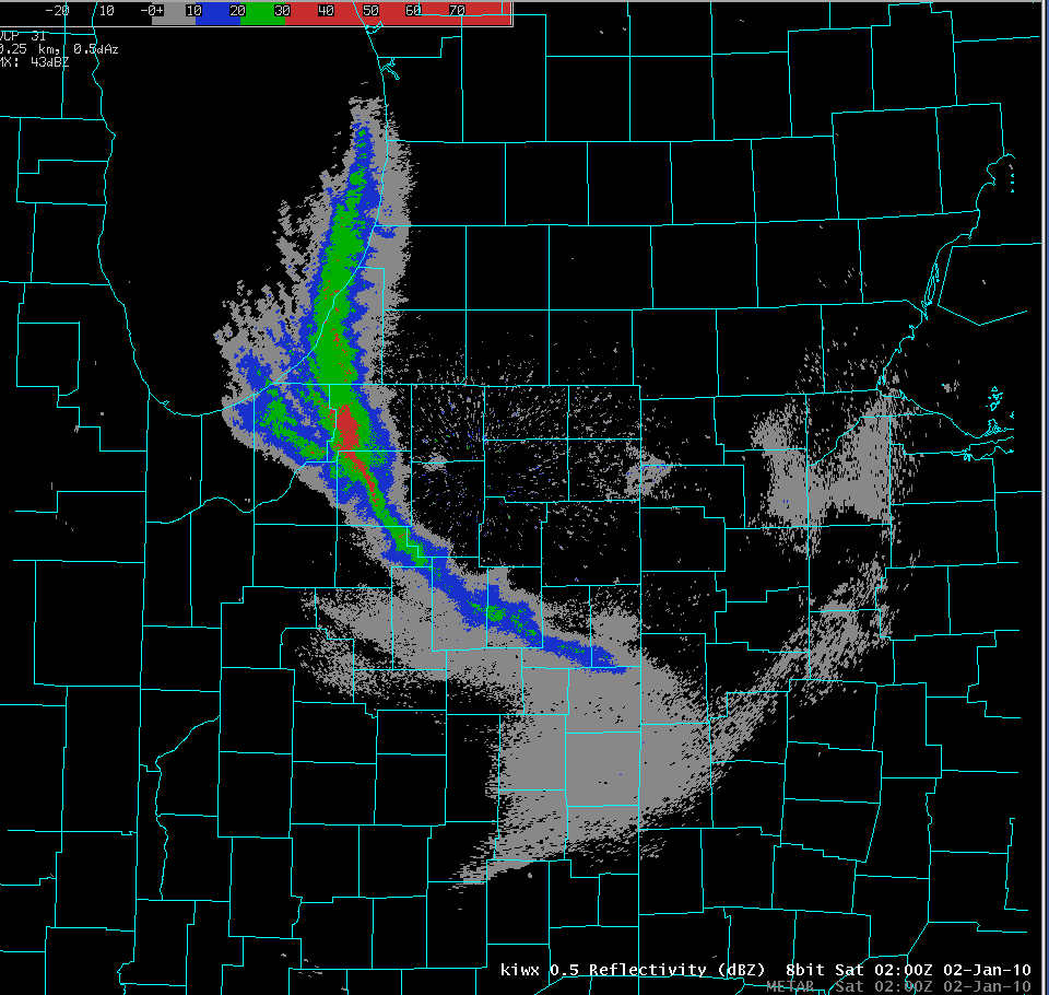 Single band of intense lake effect snow on evening of January 1st