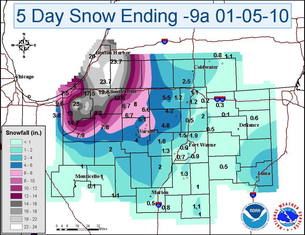 Total 5 Day Snowfall for Event