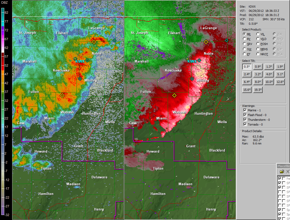 Image of radar capture showing a bowing line segment at 230 pm EDT June 29th 2012