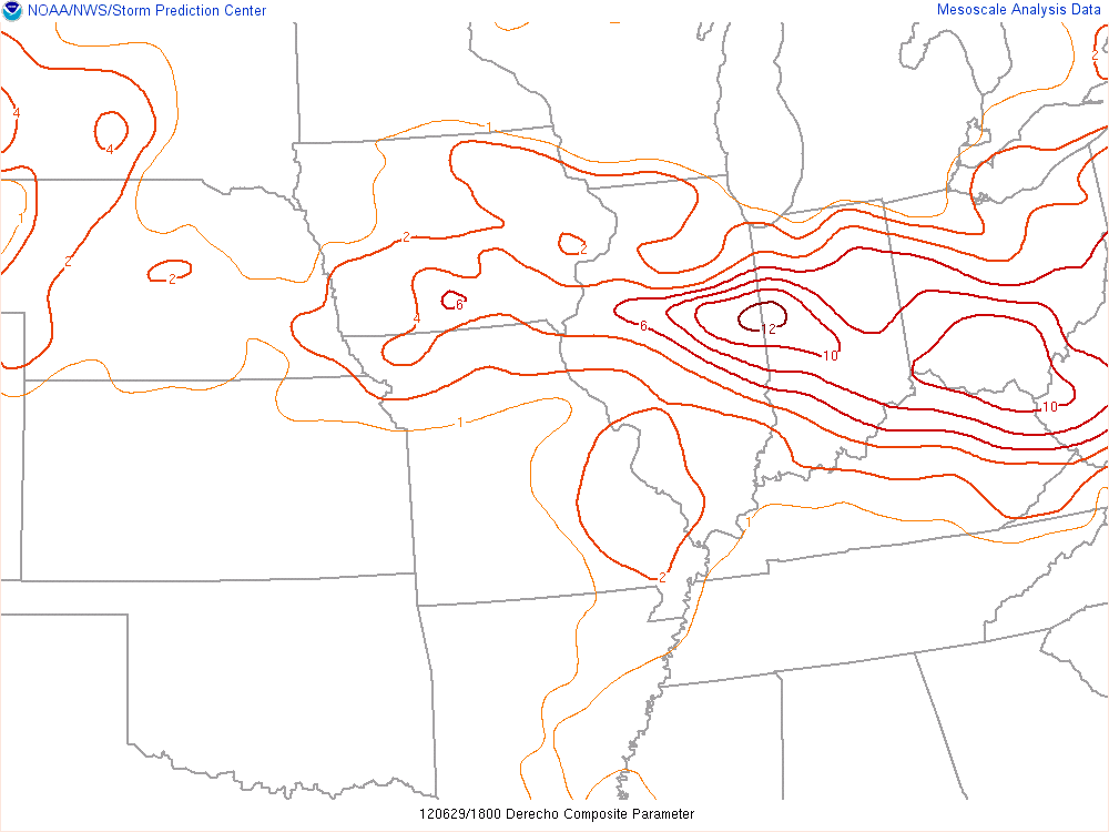 Image of Storm Prediction Center Derecho composite parameter at 18Z