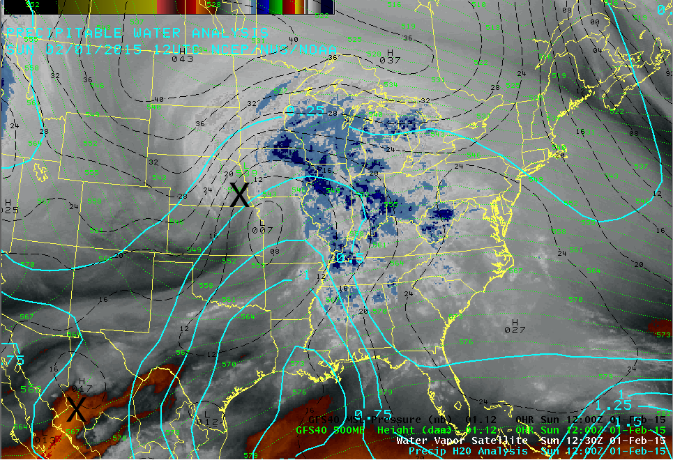 12Z Feb 1 2015 water vapor/precipitable water analysis image