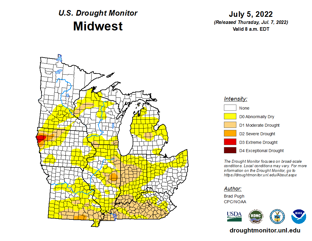 Midwest Drought Monitor Overview July 5th 2022