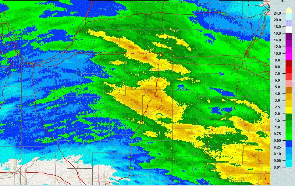 24 hour MRMS Rainfall ending July 6 at 8 am