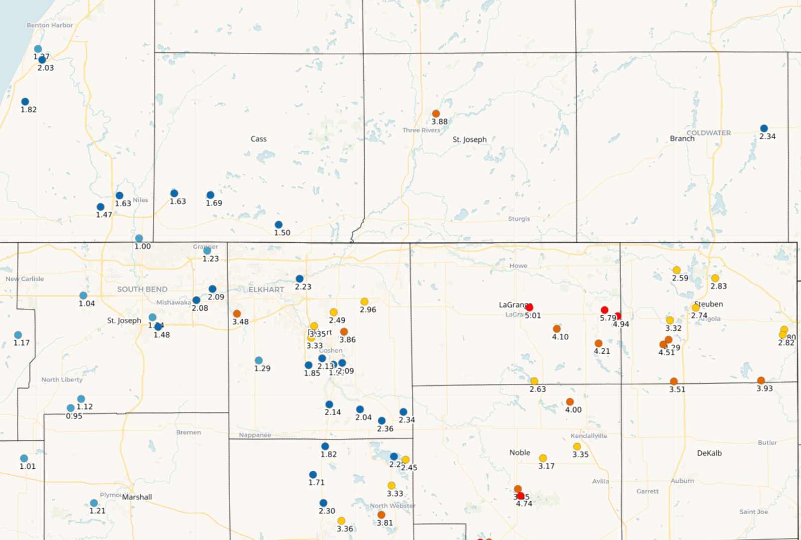 Rainfall reports for NW parts of the forecast area