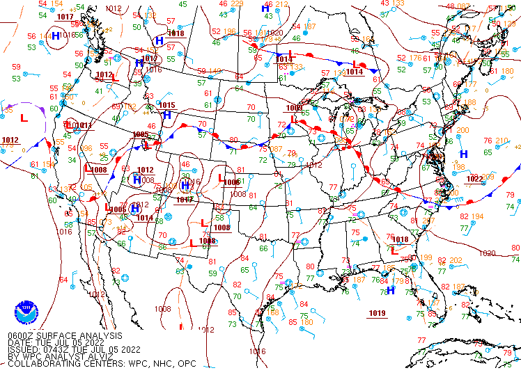 WPC Surface Map July 5th at 2 am EDT