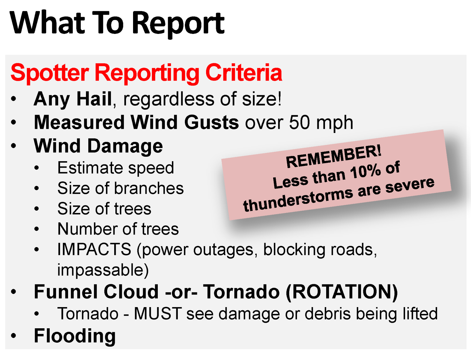 Spotter Reporting Criteria