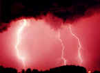 Lightning at Middlebury, Indiana, July 28, 2000. This storm blew down power lines in Middlebury. Photo courtesy Doug Berry.