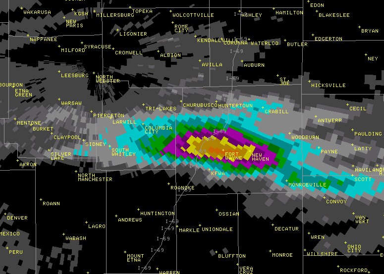 Radar image from Fort Wayne flooding