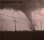 A classic tornado. This photo was taken at Wanatah, Indiana, facing south, at 6:30 p.m. April 11, 1965. Photo by Nick Polite.