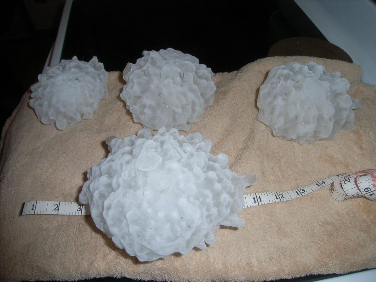 Volleyball size hailstones from Vivian, South Dakota on July 23, 2010