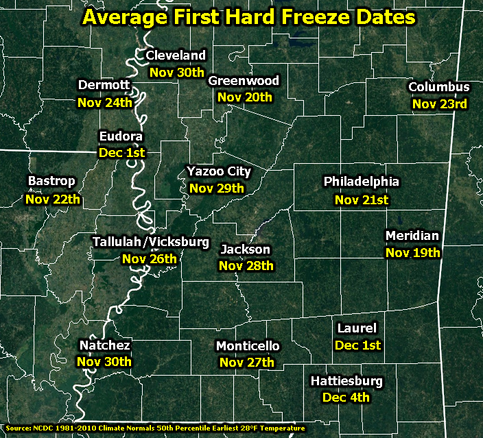 First Hard Freeze Dates