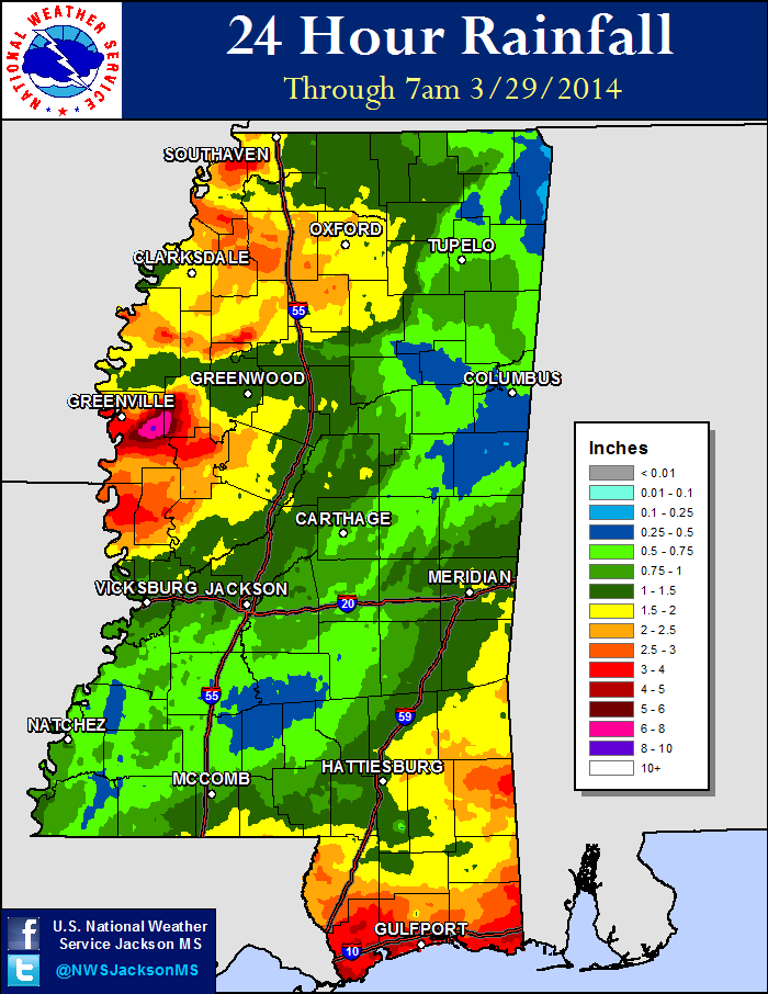24 Hour Mississippi Rainfall