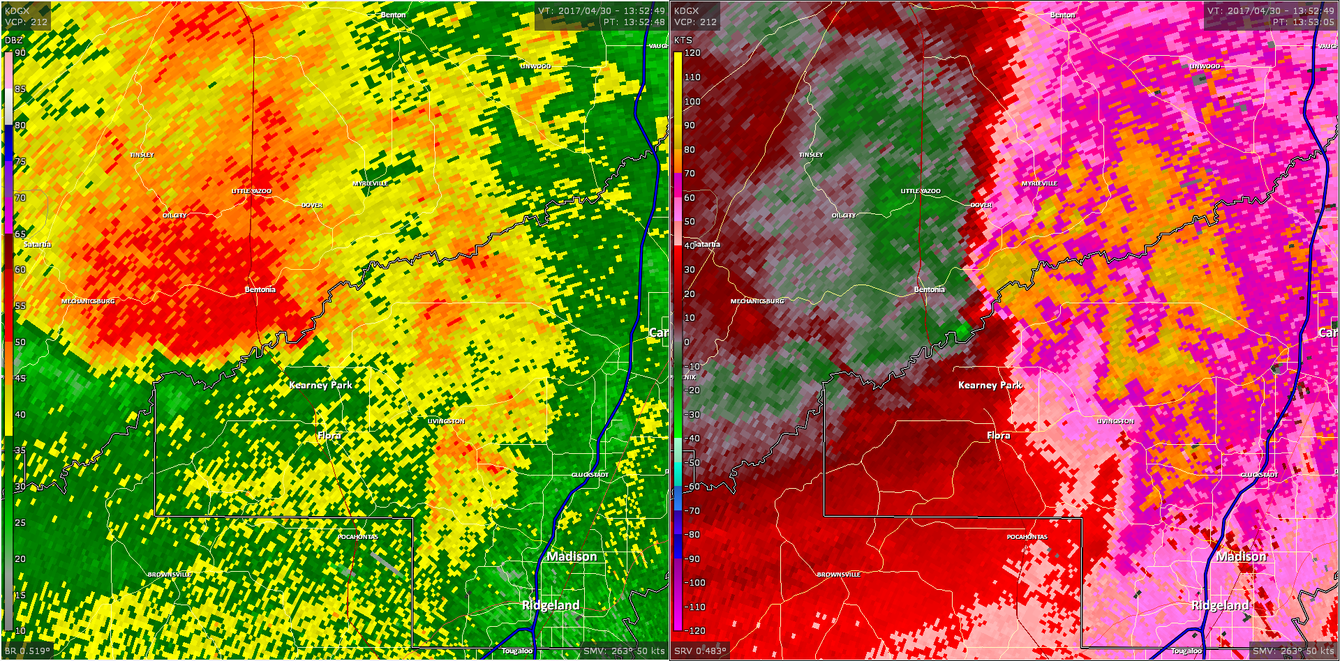 Radar - Southeast Yazoo County Tornado