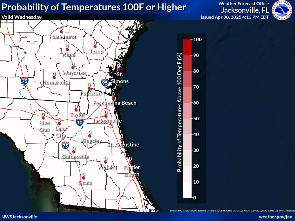 Probability of Temperature 100F or greater Day 1