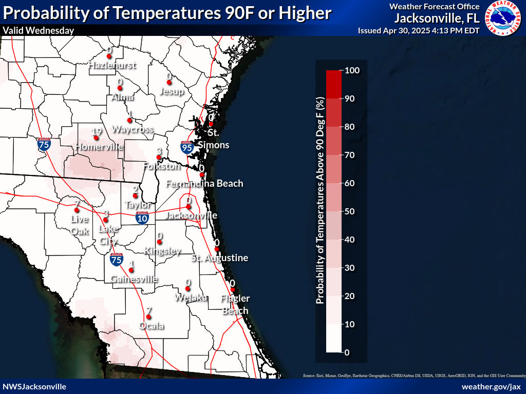 Probability of Temperature 90F or greater Day 1