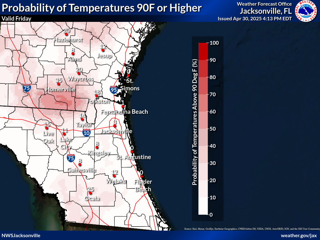 Probability of Temperature 90F or greater Day 3