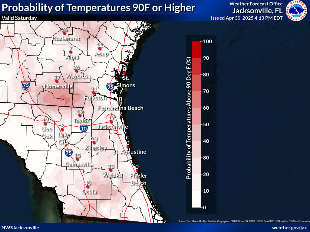 Probability of Temperature 90F or greater Day 4