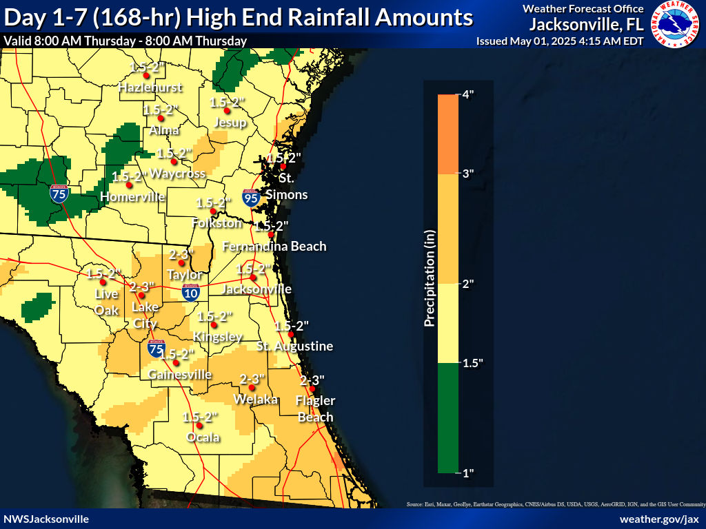 Greatest Possible Rainfall for Days 1-7