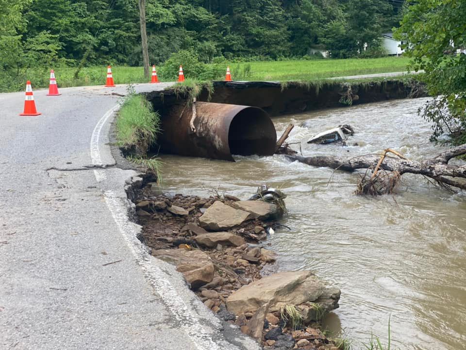 Long Fork Road partially washed out in Virgie, KY due to flash flooding