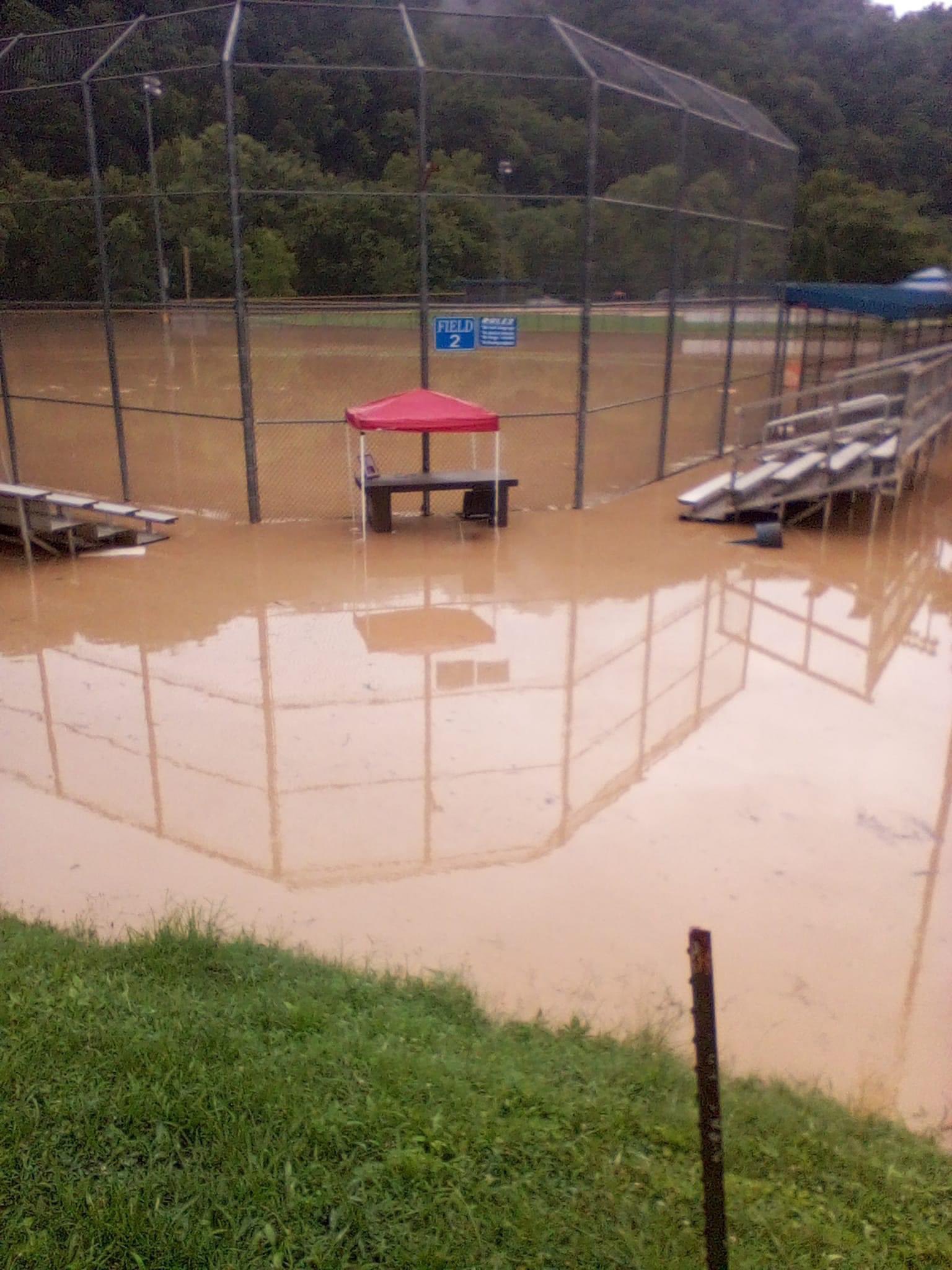 Douthitt Park underwater in Jackson, KY due to river flooding