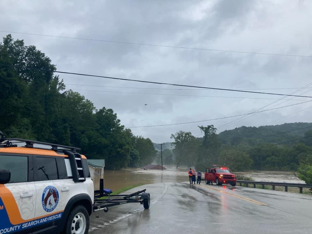 Flash flooding Hwy 476 near Lost Creek in Breathitt County, KY