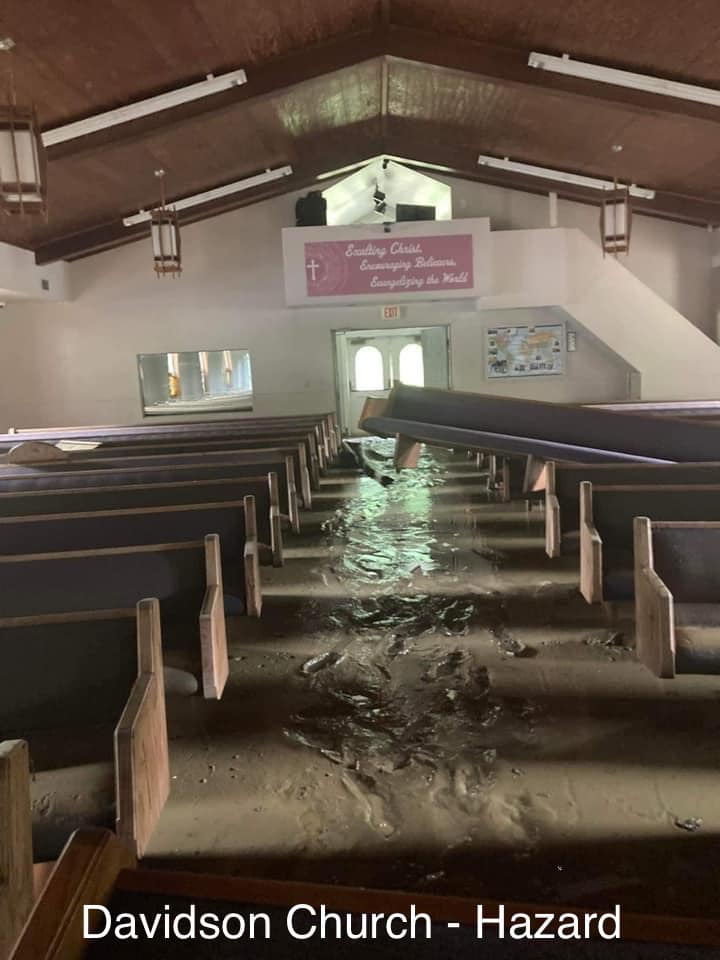 Davidson Church in Hazard, KY severely damaged by flash flooding.