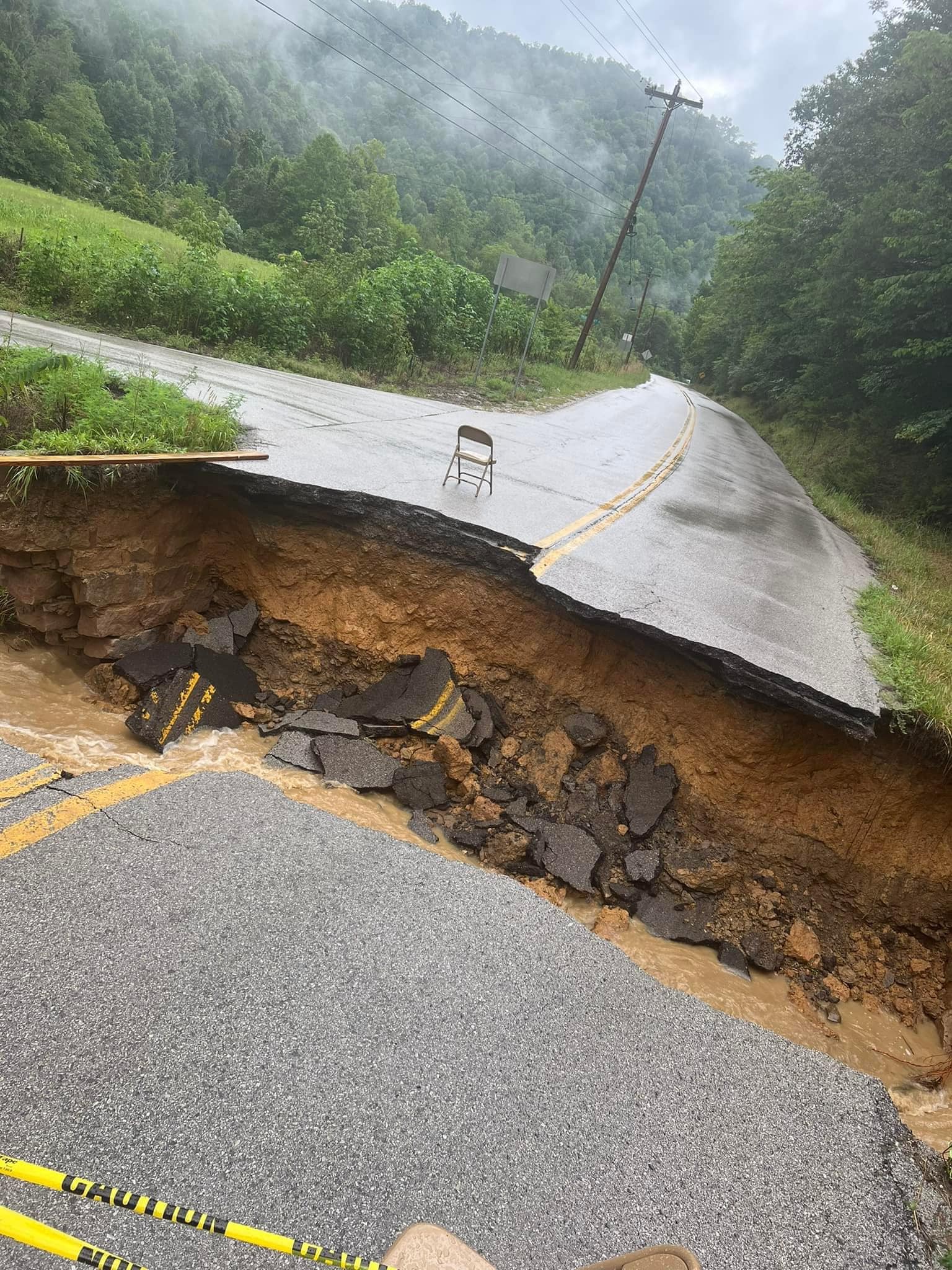 Panco Creek in Clay County, KY washed a road away due to flash flooding