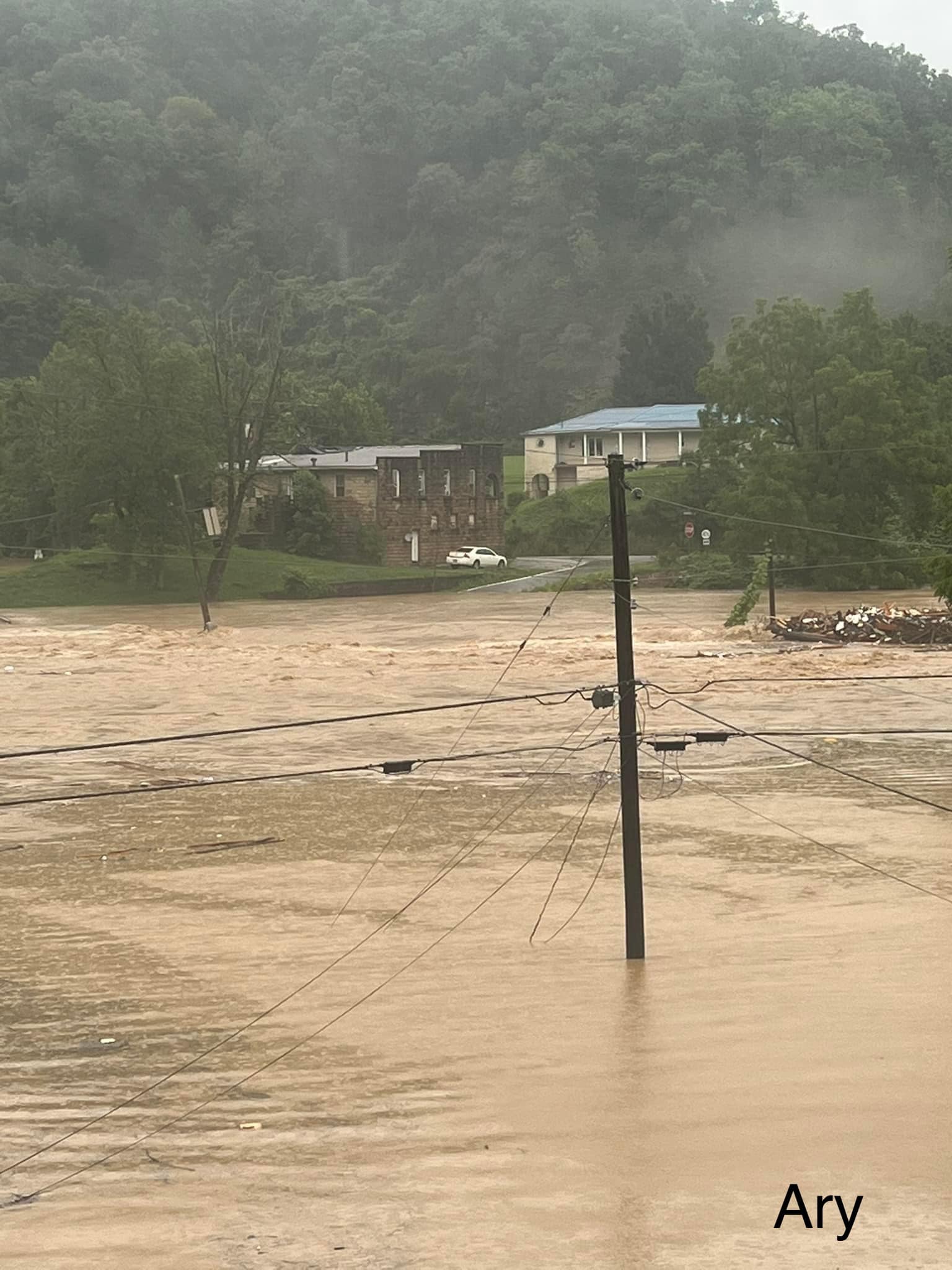 Pigeonroost-Bulan Rd flooded in Ary, KY due to flash flooding