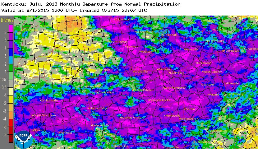 Kentucky: July, 2015 Monthly Departure from Normal Precipitation Valid at 8/1/2015 1200 UTC - Created 8/3/15 22:04 UTC