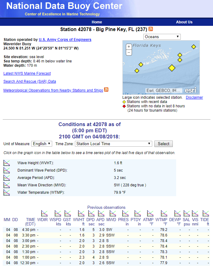 Screen capture of buoy data display