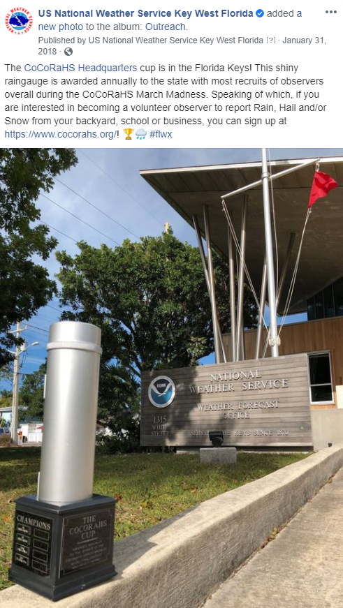 The CoCoRaHS Cup Victory Stop at the Florida Keys NWS!