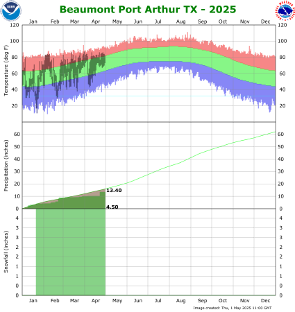 Beaumont/Port Arthur temp/rain YTD image
