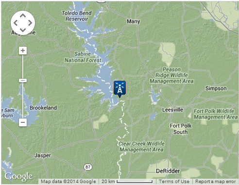 Map location of Toledo Bend Dam