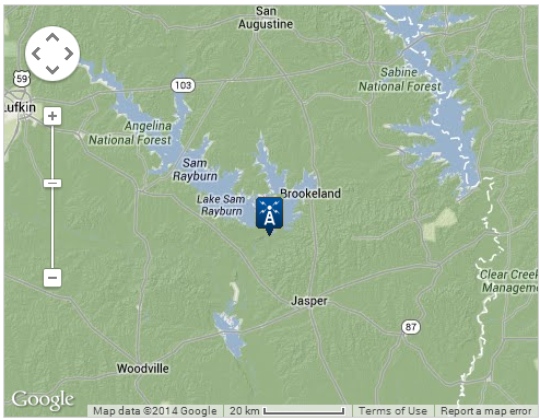 Map location of Sam Rayburn Dam