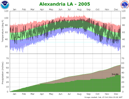 Temperature and precipitation plot for 2005