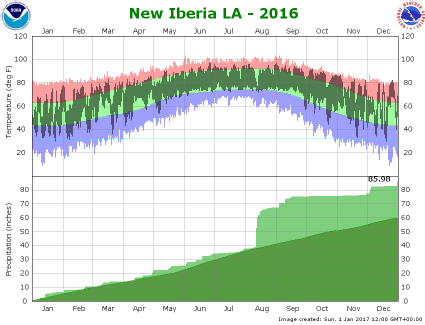 Temperature and precipitation plot for 2016