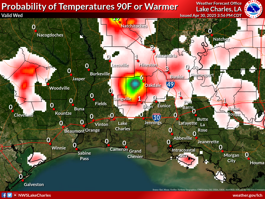 Probability of Temperature 90F or greater Day 1