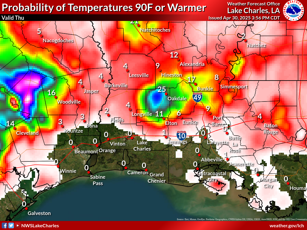 Probability of Temperature 90F or greater Day 2